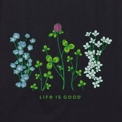 Women's Detailed Clovers and Wildflowers Long Sleeve Crusher Vee