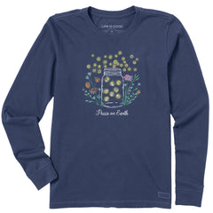 Women's Firefly Flowers Jar Peace on Earth Long Sleeve Crusher Tee