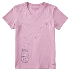 Women's Floating Fireflies Jar Short Sleeve Crusher Vee