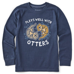 Kids Plays Well With Otters Long Sleeve Crusher Tee