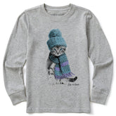 Kids Winter Cat Hat Long Sleeve Crusher Tee