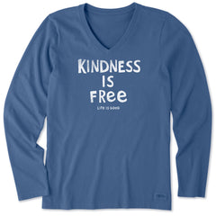 Women's Kindness is Free Long Sleeve Crusher Vee
