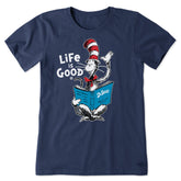Women's Cat in the Hat Reading Short Sleeve Crusher Tee