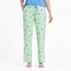 Women's Flip Flop Daisy Pattern Lightweight Sleep Pant