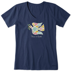 Women's Folkie Peace on Earth Dove Short Sleeve Crusher Vee
