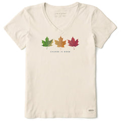 Women's Change is Good 3 Leaves Short Sleeve Crusher Vee