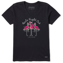 Women's Girls Night Out Flamingo Short Sleeve Crusher Vee