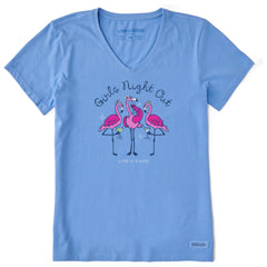 Women's Girls Night Out Flamingo Short Sleeve Crusher Vee