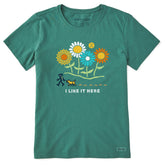 Women's I Like it Here Jackie and Rocket Wildflowers Short Sleeve Crusher Tee