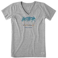 Women's Cool Palm Flowers Short Sleeve Vee