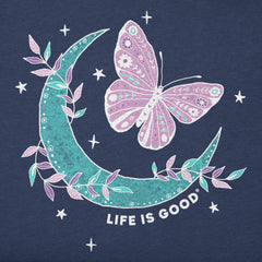 Women's Celestial Butterfly Moon Short Sleeve Crusher Vee