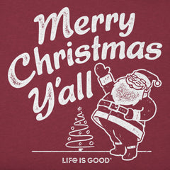 Kids Santa Merry Christmas Y'all Long Sleeve Crusher Tee