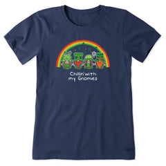 Women's Leprechaun Rainbow Chillin' Gnomes Short Sleeve Crusher Tee