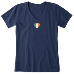 Women's Irish Flag Heart Short Sleeve Crusher Vee