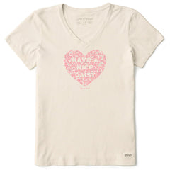 Women's Have a Nice Daisy Heart Short Sleeve Crusher Vee