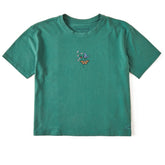 Women's Butterflies & Ladybug Flowers Short Sleeve Crusher Boxy Tee