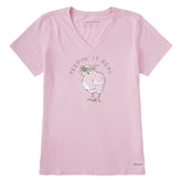 Women's Baby Chick Flower Crown Short Sleeve Crusher Vee