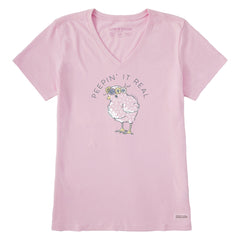 Women's Baby Chick Flower Crown Short Sleeve Crusher Vee