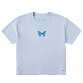 Women's Antique Floral Butterfly Short Sleeve Crusher Boxy Tee