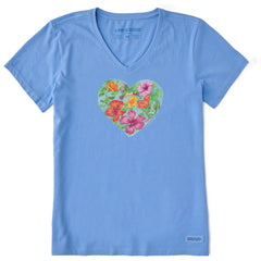 Women's Antique Tropical Heart Short Sleeve Vee
