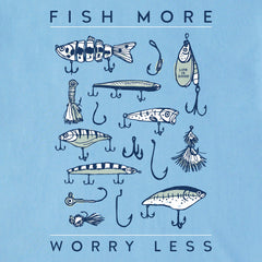Men's Fish More Worry Less Hooks and Tackle Short Sleeve Crusher Tee
