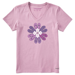Women's Flip Flop Flower Short Sleeve Crusher Vee
