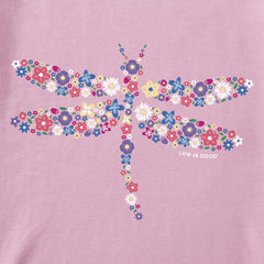 Women's Dragonfly Flowers Short Sleeve Vee