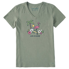 Women's Flamingo Beach Short Sleeve Crusher Vee
