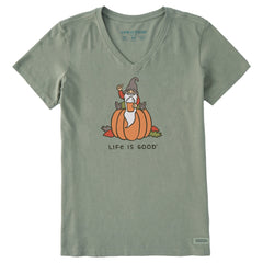 Women's Gnome Pumpkin Short Sleeve Crusher Vee