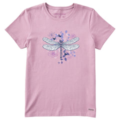 Women's Floral Backdrop Dragonfly Short Sleeve Tee
