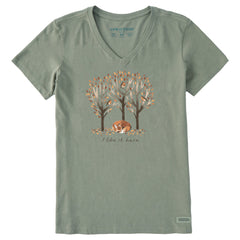 Women's I Like it Here Fox Short Sleeve Crusher Vee