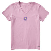Women's Cat Flower Short Sleeve Crusher Vee