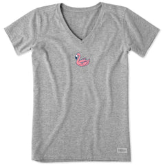 Women's Flamingo Floatie Short Sleeve Crusher Vee
