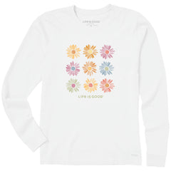 Women's Grid of Painted Daisies Long Sleeve Crusher Tee