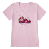 Women's Keys to Happiness Floral Pickup Short Sleeve Crusher Vee
