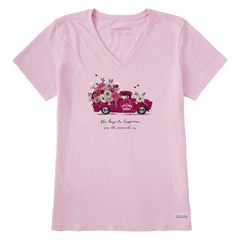 Women's Keys to Happiness Floral Pickup Short Sleeve Crusher Vee