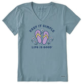Women's Keep it Simple Flip Flops and Daisies Short Sleeve Vee
