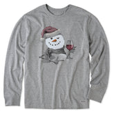 Men's Snowman w Red Wine Long Sleeve Crusher Tee