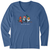 Women's Joy to the World Birds Long Sleeve Crusher Vee