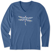 Women's Dragonfly Flowers Long Sleeve Crusher Vee