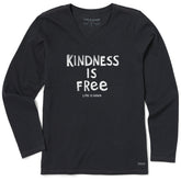 Women's Kindness is Free Long Sleeve Crusher Vee