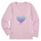 Women's Kindness is Free Evaporating Heart Long Sleeve Crusher Vee