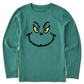 Kids Grinch Grin Long Sleeve Crusher Tee