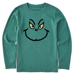 Kids Grinch Grin Long Sleeve Crusher Tee
