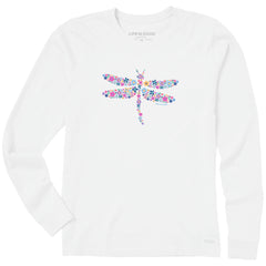 Women's Dragonfly Flowers Long Sleeve Crusher Tee