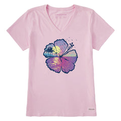 Women's Hibiscus-scape Short Sleeve Vee