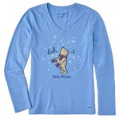 Women's Hello Winter Winnie Long Sleeve Crusher Vee