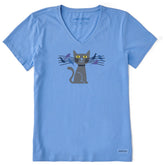 Women's Cat Bird Whiskers Short Sleeve Crusher Vee