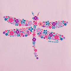 Women's Dragonfly Flowers Short Sleeve Vee