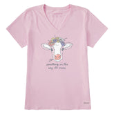 Women's Calf Flower Crown Short Sleeve Crusher Vee